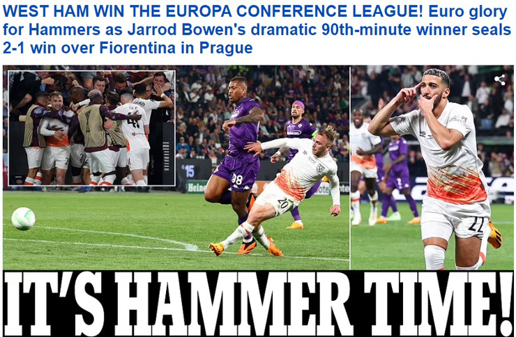West Ham vô địch Europa Conference League: Báo chí Anh hoan hỉ, &#34;quên&#34; luôn Messi - 1