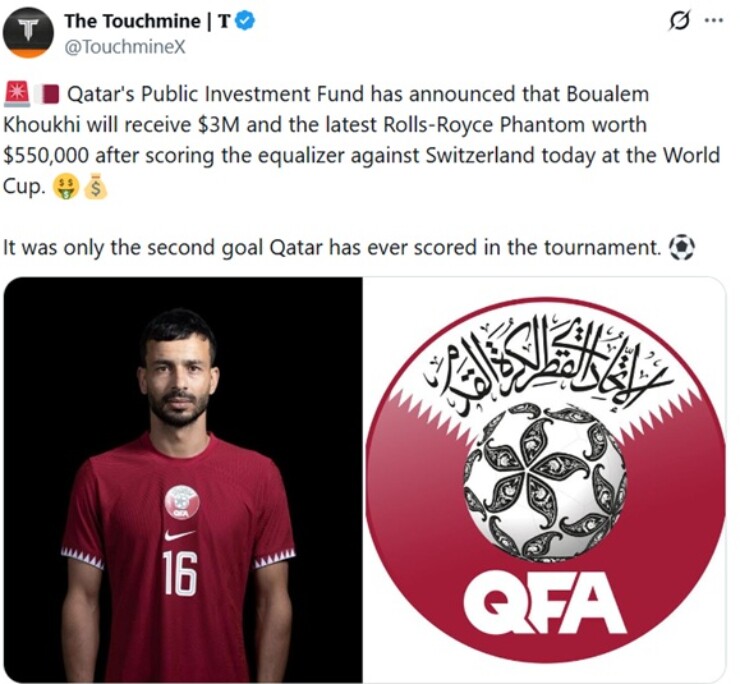 Thực hư SAO Qatar thực hiện "cú đánh đầu 100 tỷ đồng", được thưởng siêu xe tại World Cup - 2
