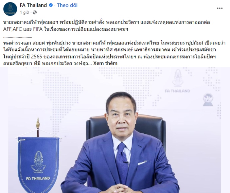 Chủ tịch LĐBĐ Thái Lan chuẩn bị từ chức vì &#34;trận chung kết chấn động&#34; SEA Games 32 - 1