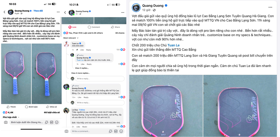 Quang Dương đấu giá vợt ủng hộ hơn 600 triệu đồng, Trương Vinh Hiển có nghĩa cử cao đẹp giúp bà con miền Bắc - 3