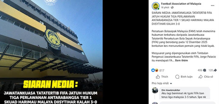 Chính thức FIFA xử thua 0-3 với Malaysia ở 3 trận đấu, khó thoát án trận gặp Việt Nam - 1