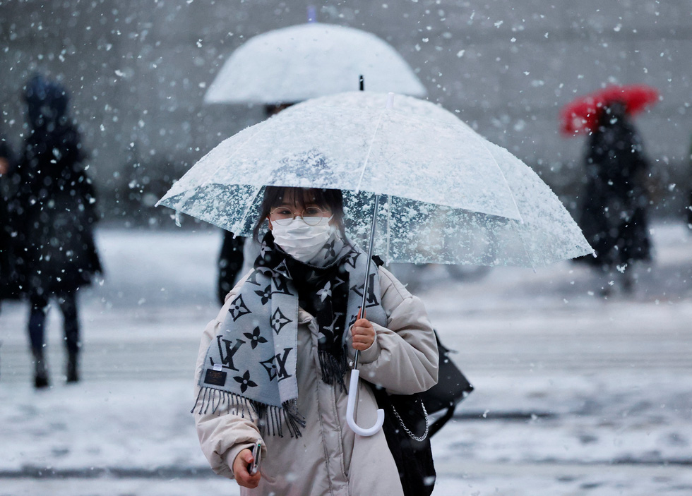 Tuyết rơi bất thường phủ trắng thủ đô Tokyo, tàu xe trễ nải nhưng dân 'thích' - 2
