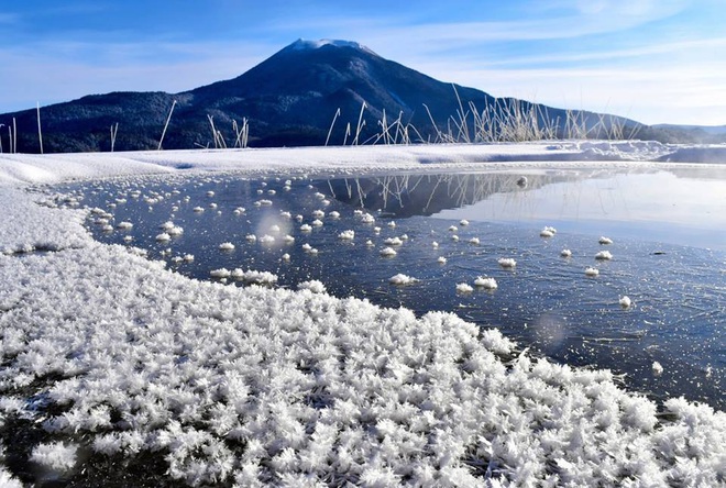 Hoa tinh thể tuyết cực đẹp nở đầy trên mặt hồ băng giá - 5