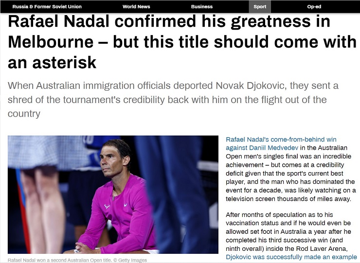 Nadal vô địch Australian Open: Báo TBN mở hội, báo Nga đòi công bằng cho Djokovic - 2