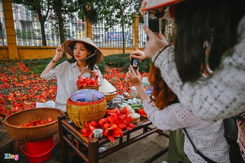 Cây hoa gạo lớn ở Hà Nội bung nở thu hút giới trẻ - 8