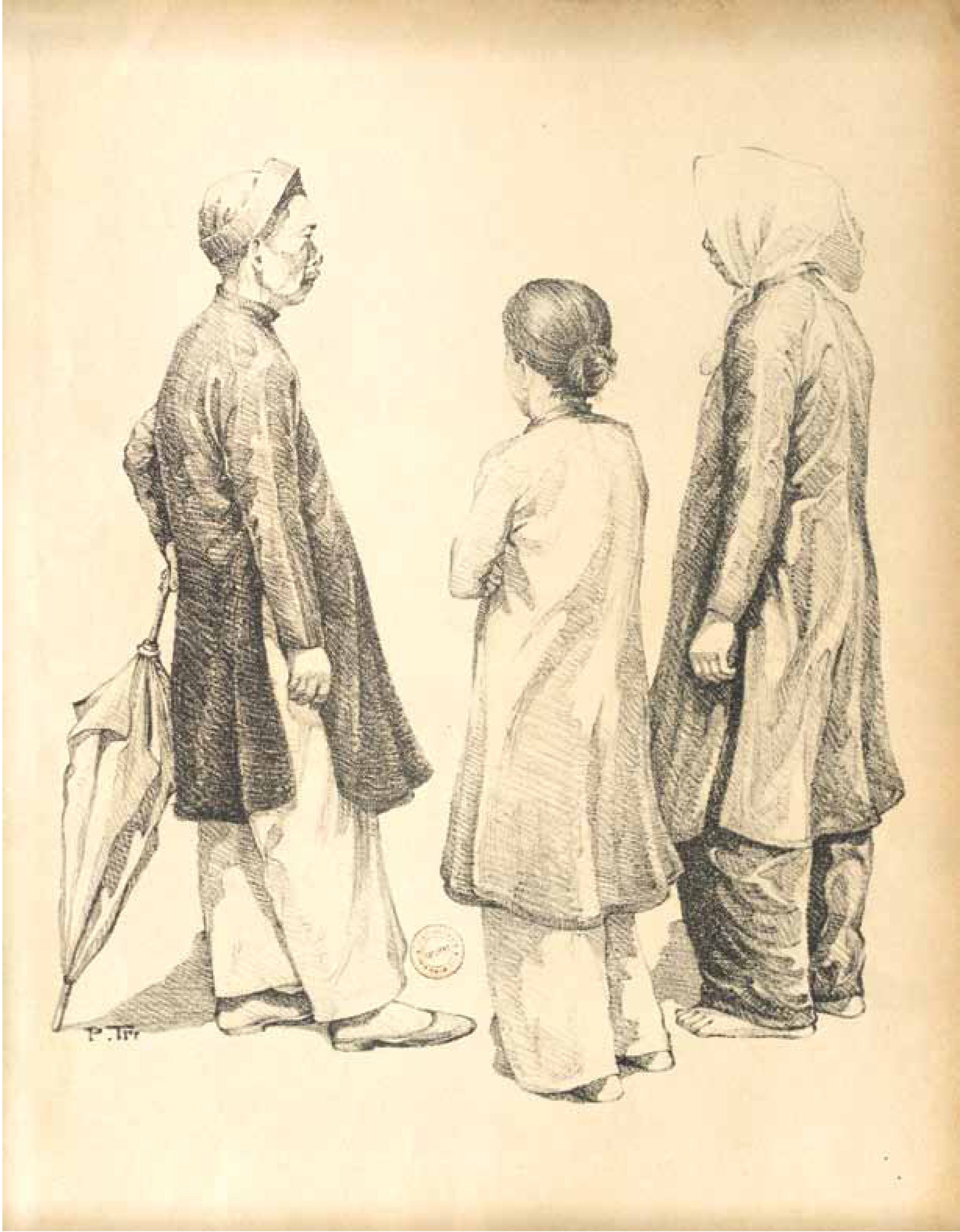 Ba người mặc trang phục truyền thống.