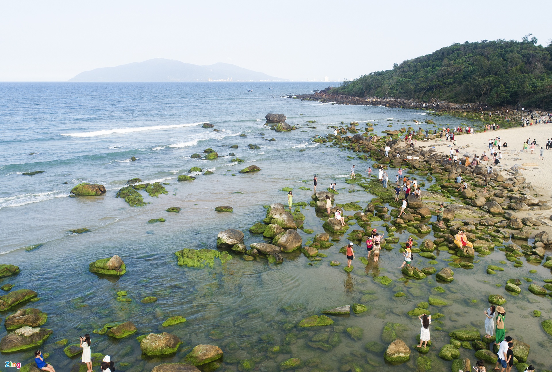 Người dân đổ xô chụp ảnh rêu xanh ở cửa biển Nam Ô - 1