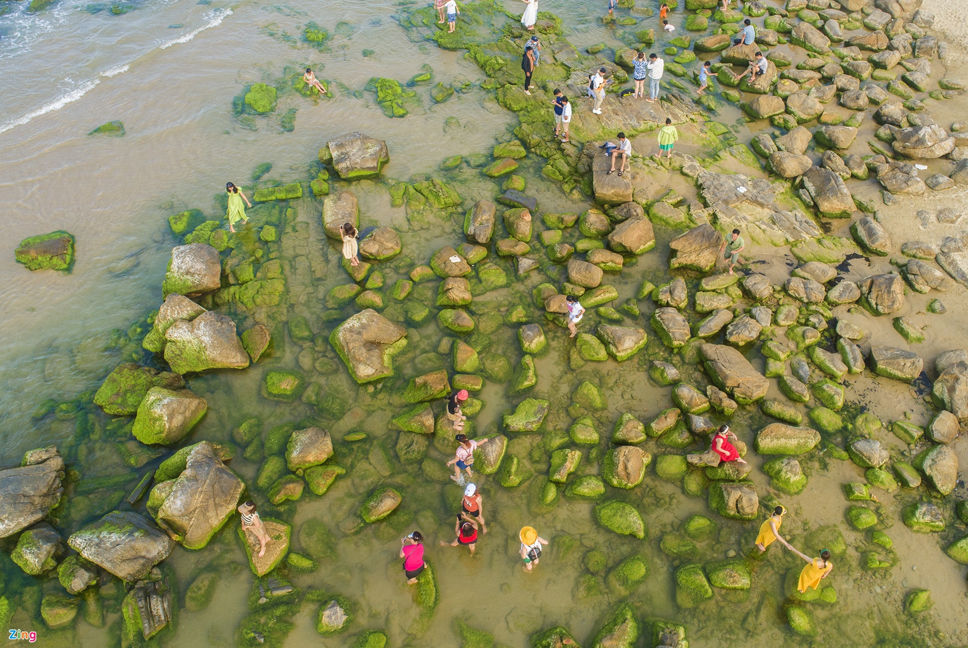Người dân đổ xô chụp ảnh rêu xanh ở cửa biển Nam Ô - 3
