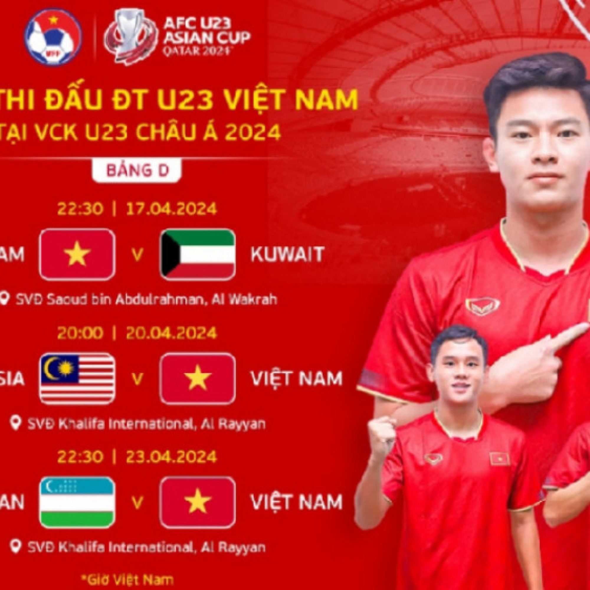  - Lịch thi đấu vòng chung kết U23 châu Á 2024 mới nhất, lịch thi đấu U23 Việt Nam