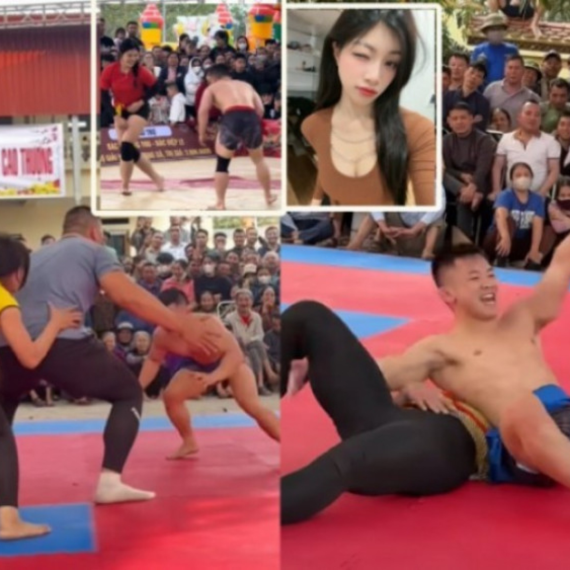  - Hồng Sơn đè chặt hot girl Anh Thơ trên sới vật, chui qua chân Hiếu "Khổng lồ"