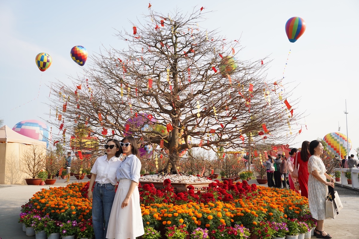 gioi tre do xo den can gio 'check - in' voi kinh khi cau, vuon hoa dao no hong ruc - 13