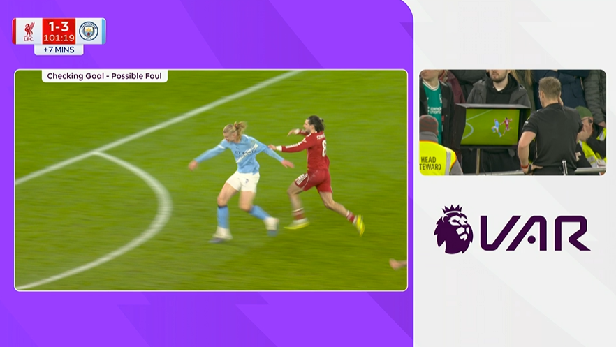 Tranh cãi Man City mất bàn thắng phút bù giờ trước Liverpool, Haaland lên tiếng - 1