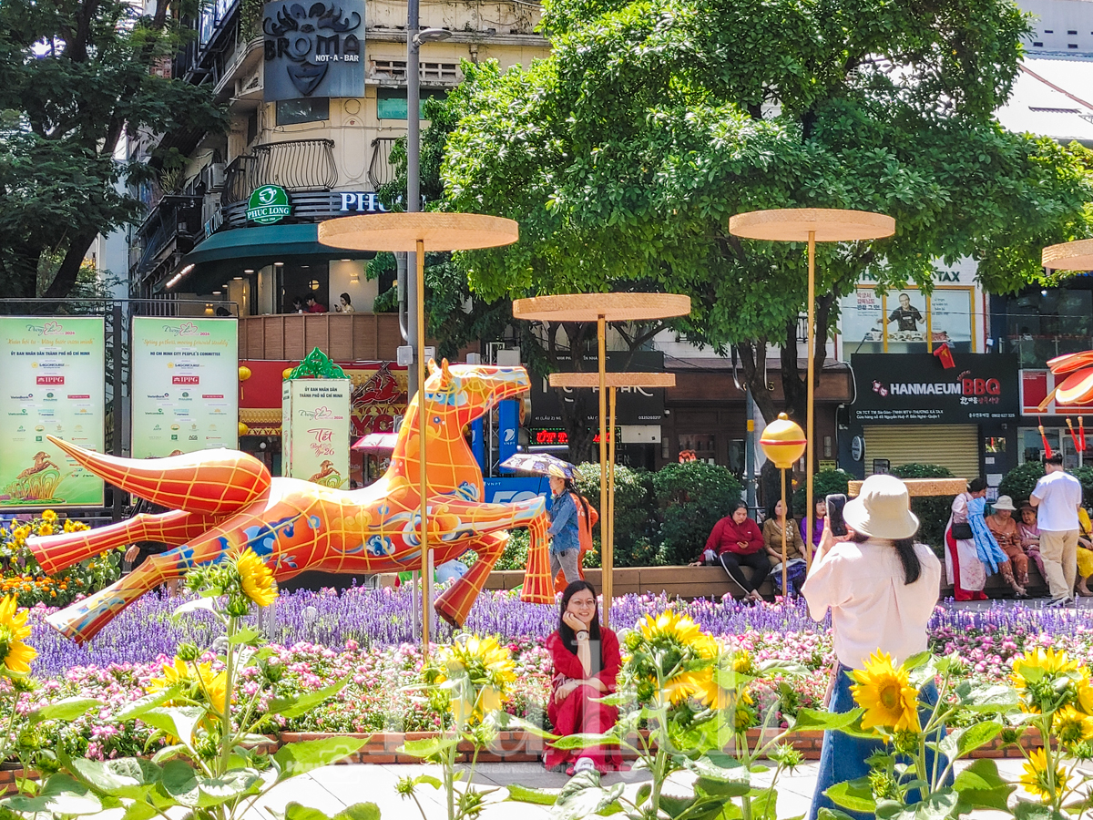 Giữa trưa ‘đội nắng’ săn ảnh đẹp cùng linh vật Đường hoa Nguyễn Huệ xuân Bính Ngọ - 6