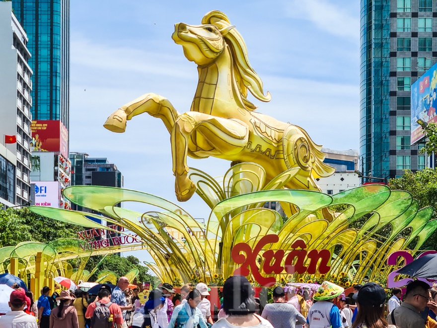 Giữa trưa ‘đội nắng’ săn ảnh đẹp cùng linh vật Đường hoa Nguyễn Huệ xuân Bính Ngọ - 1