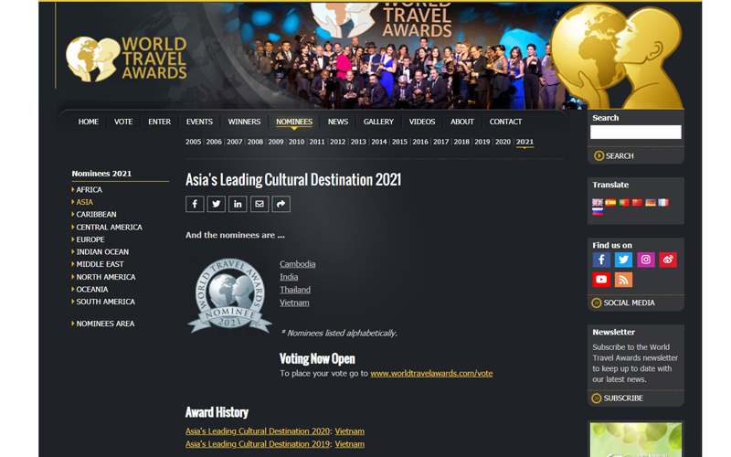 Bình chọn cho Du lịch Việt Nam tại Giải thưởng Du lịch Thế giới - 1