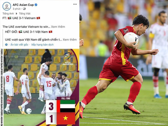 Tuyển Việt Nam thi đấu kiên cường với UAE khiến fanpage AFC bị hớ - 1