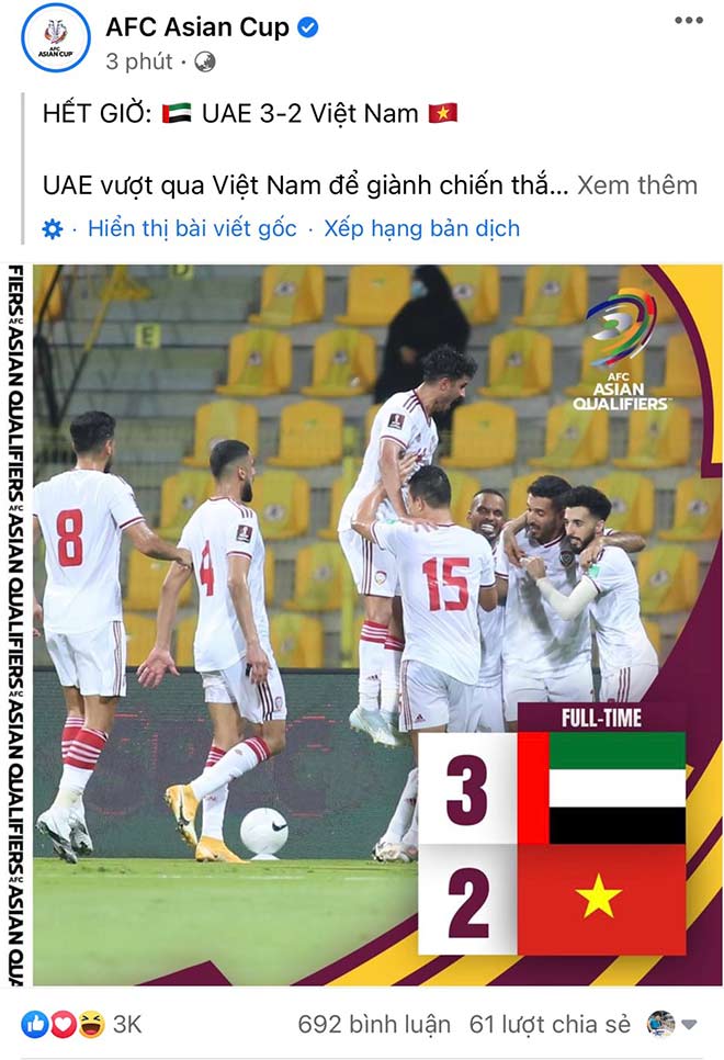 Tuyển Việt Nam thi đấu kiên cường với UAE khiến fanpage AFC bị hớ - 2