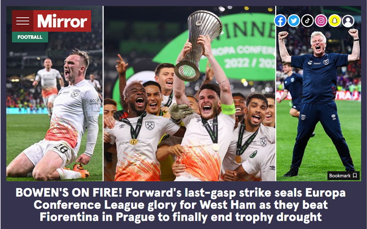 West Ham vô địch Europa Conference League: Báo chí Anh hoan hỉ, &#34;quên&#34; luôn Messi - 3
