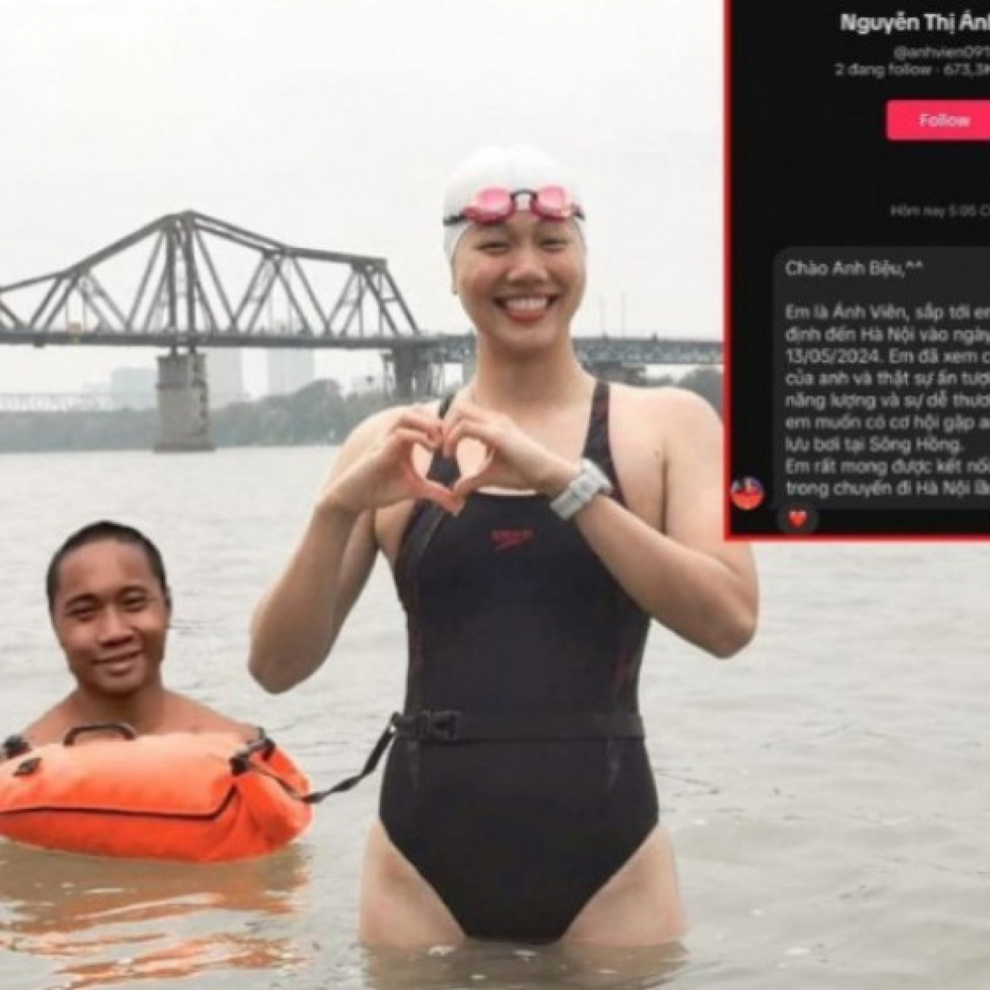  - Ánh Viên làm xôn xao cộng đồng mạng, thi bơi vượt sông Hồng với "Bệu Bé Bỏng"