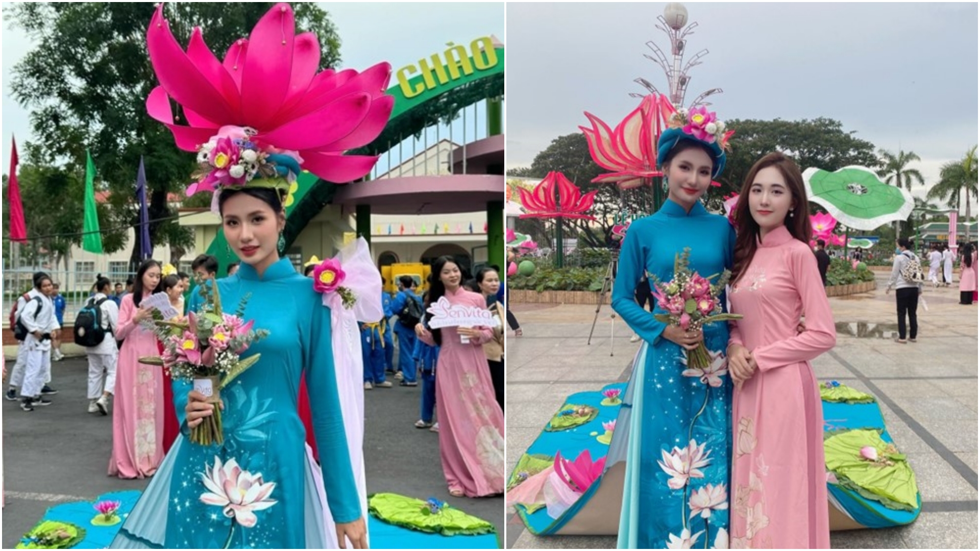 Hoa hậu Môi Trường Thế Giới mặc áo dài hoa sen cổ vũ du lịch Đồng Tháp - 1