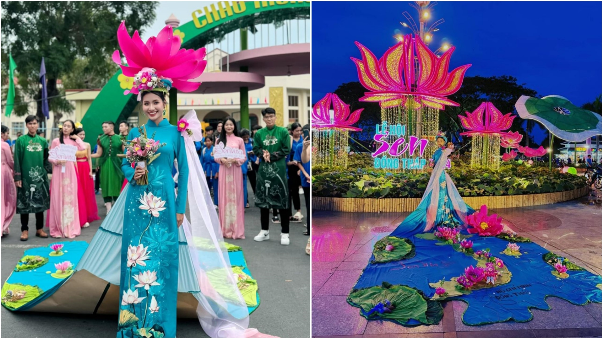 Hoa hậu Môi Trường Thế Giới mặc áo dài hoa sen cổ vũ du lịch Đồng Tháp - 2