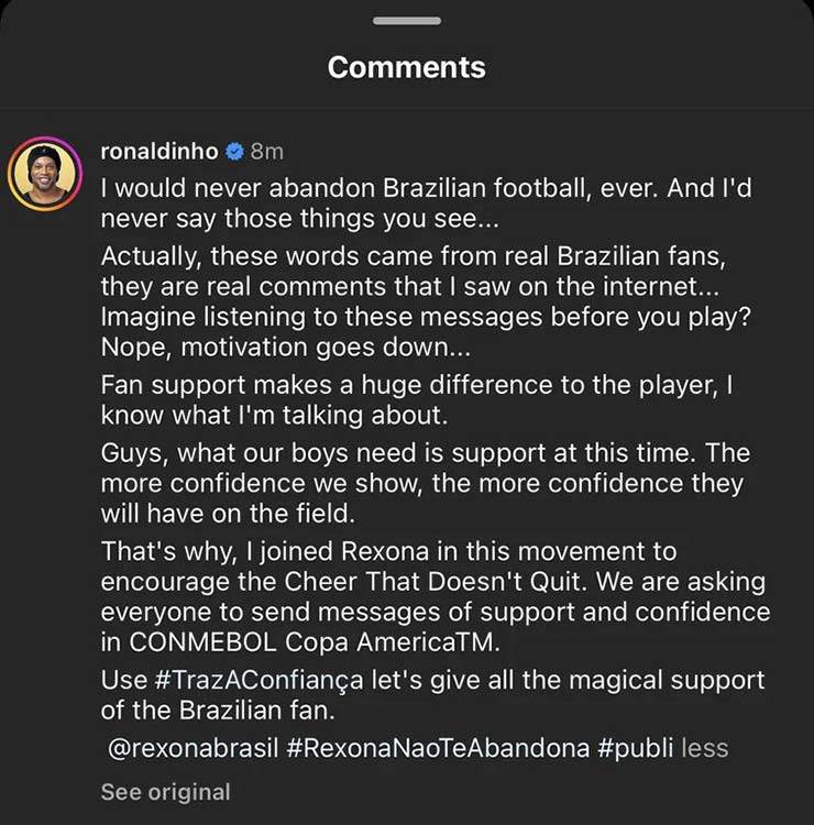 Sự thật vụ Ronaldinho tuyên bố "cạch mặt" ĐT Brazil ở Copa America 2024 - 2