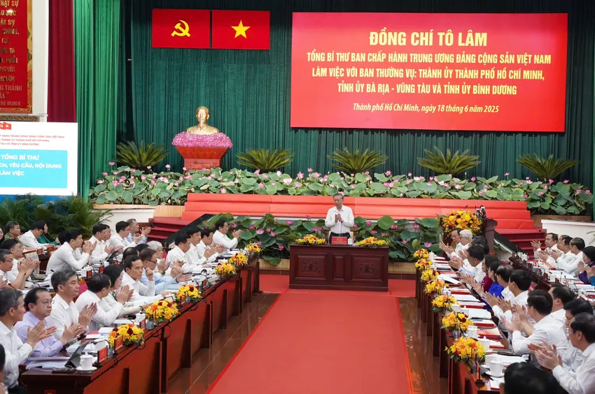 Tổng Bí thư Tô Lâm làm việc với Ban Thường vụ Thành ủy TPHCM, Bình Dương và Bà Rịa - Vũng Tàu - 1