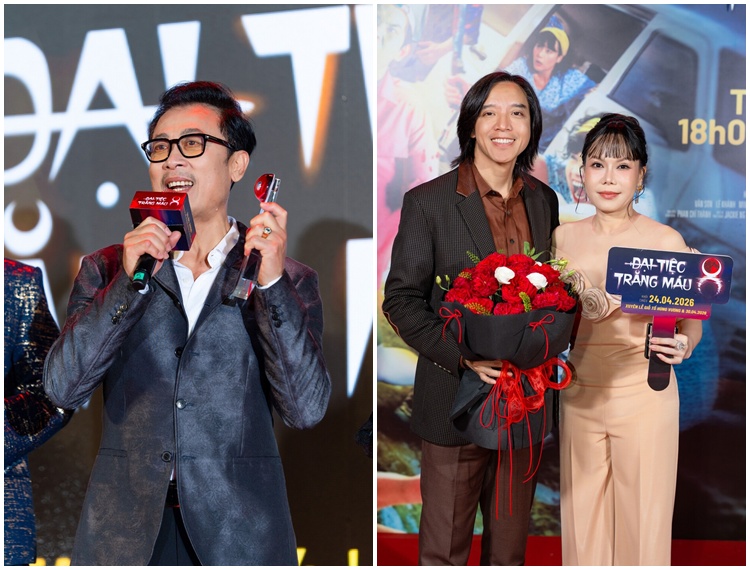 Vân Sơn - Quang Minh hội ngộ Việt Hương tại sự kiện công chiếu 