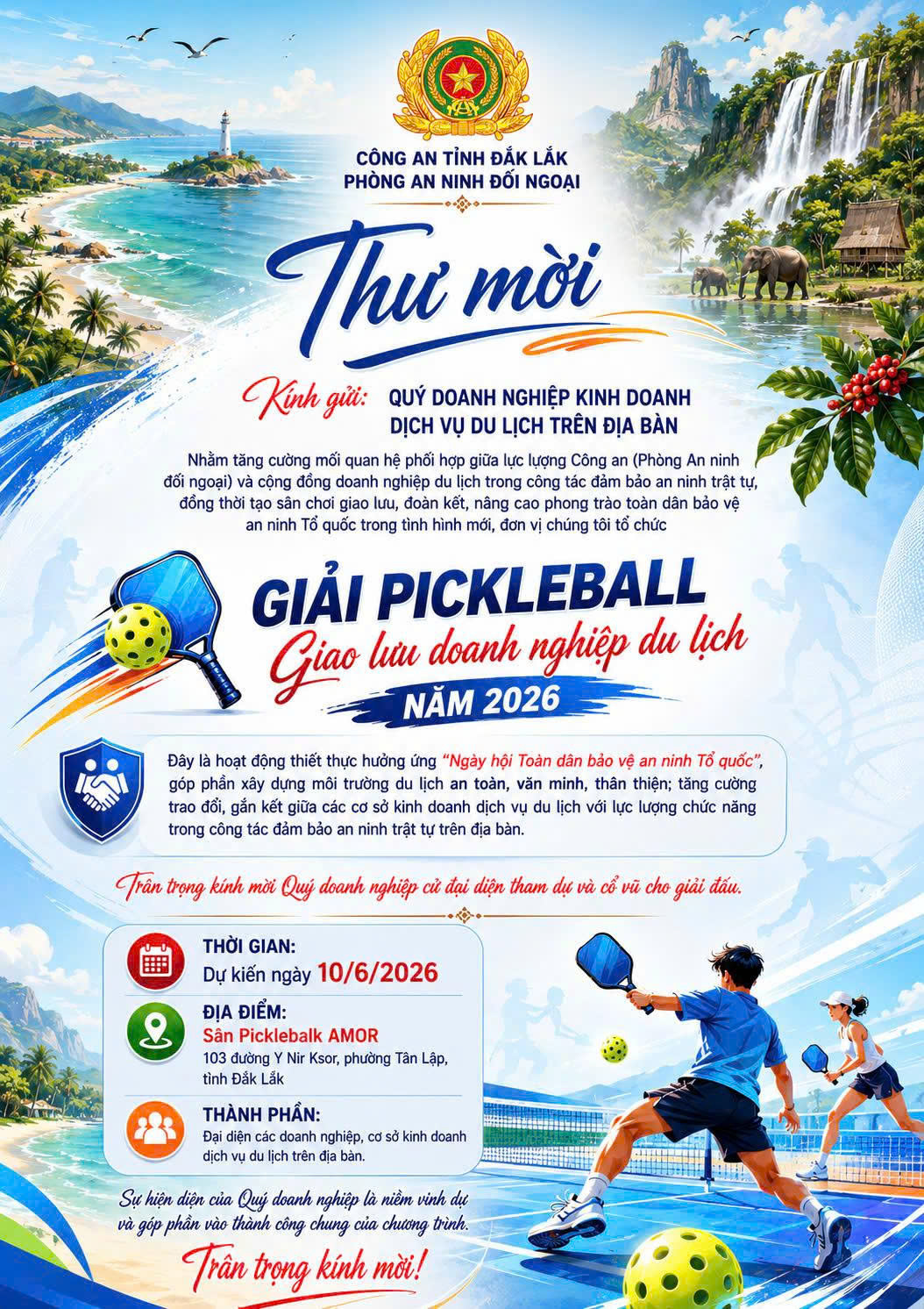 Sắp diễn ra Giải Pickleball giao lưu doanh nghiệp du lịch tỉnh Đắk Lắk năm 2026 - 1