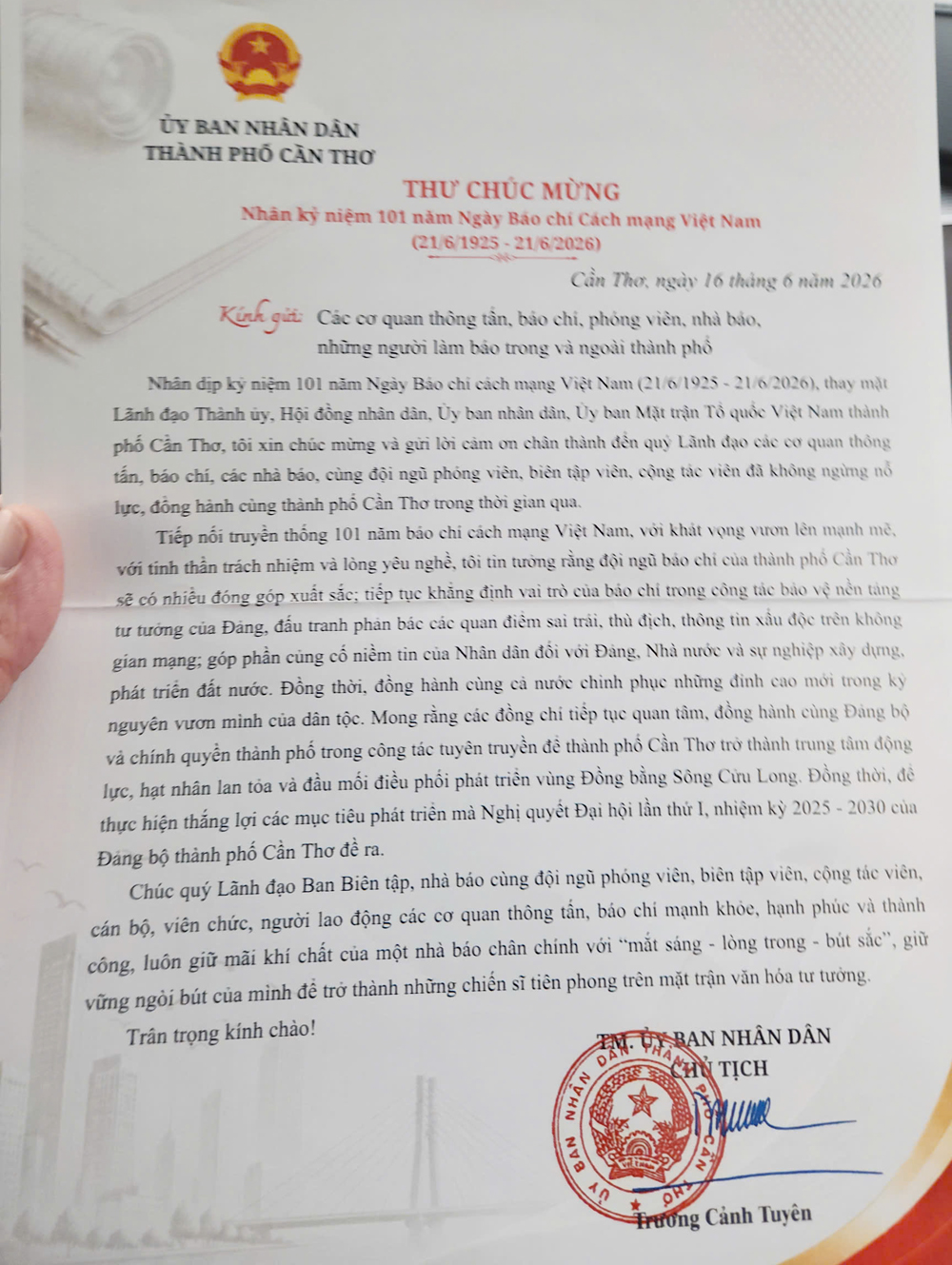 Chủ tịch Cần Thơ gửi thư chúc mừng đội ngũ những người làm báo - 2