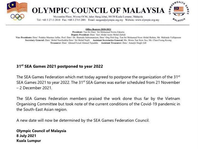 SEA Games 31 chính thức hoãn sang năm 2022 - 1
