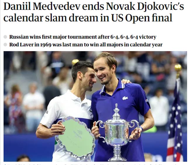 Medvedev vô địch US Open: Báo quốc tế ca ngợi kỳ tích, chia buồn với Djokovic - 1
