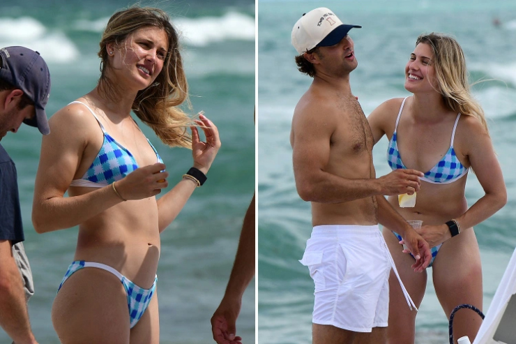 Mỹ nhân tennis Bouchard mặc bikini, ôm trai lạ giữa bãi biển - 1
