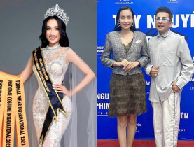 Huỳnh Thi được MC Thanh Bạch chúc mừng khi đăng quang hoa hậu