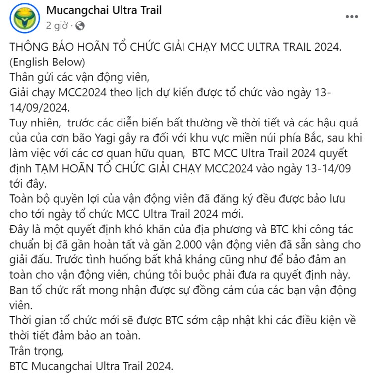 Giải chạy Mù Cang Chải Ultra Trail bị hoãn vì diễn biến bất thường thời tiết - 1