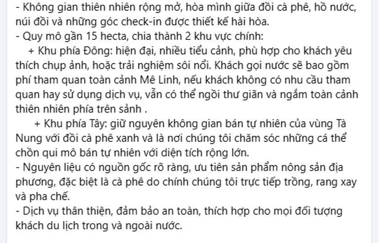 Mê Linh Coffee Garden thông tin vụ du khách phản ánh đồ uống bán giá cao tại quán - 2