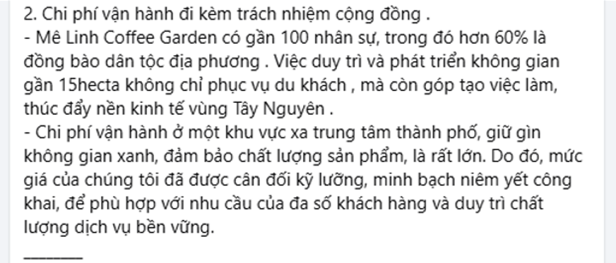 Mê Linh Coffee Garden thông tin vụ du khách phản ánh đồ uống bán giá cao tại quán - 3