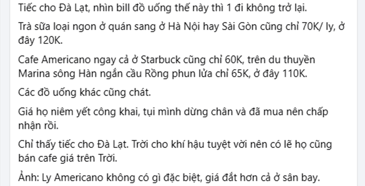 Mê Linh Coffee Garden thông tin vụ du khách phản ánh đồ uống bán giá cao tại quán - 5
