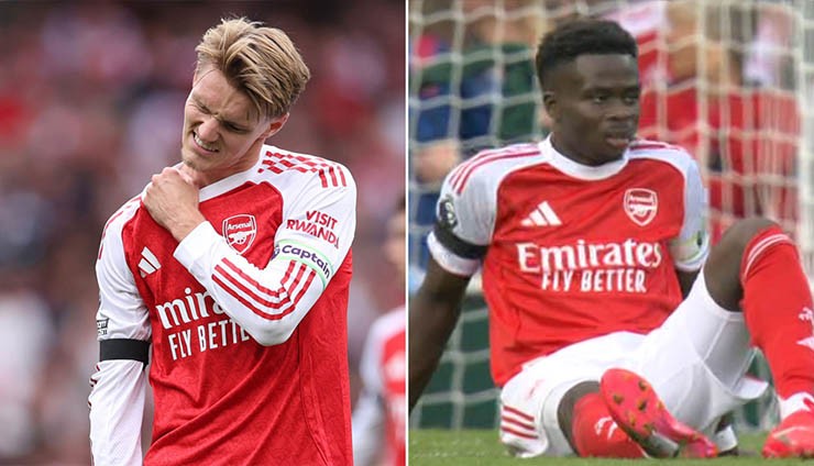 Arsenal lo lắng trước đại chiến Liverpool, Saka & Odegaard đau đớn rời sân - 1