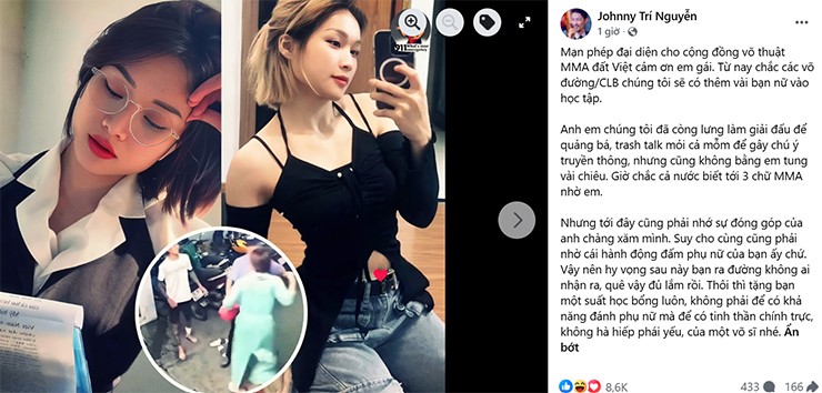 Vụ cô gái MMA đánh gã trai xăm trổ: Johnny Trí Nguyễn lên tiếng cảm ơn - 1