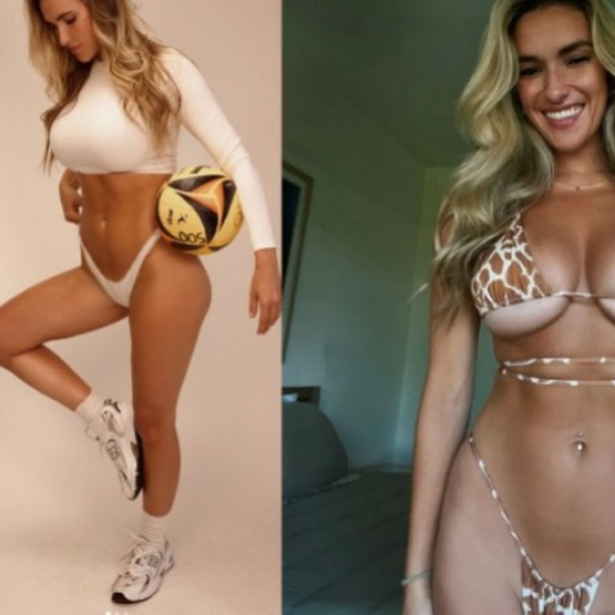  - Mỹ nhân thể thao gây sốt với bikini da báo, dùng "vòng 3" chơi bóng chuyền