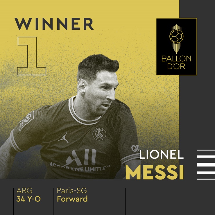 Trao giải Quả Bóng Vàng 2021: Messi đánh bại Lewandowski, lần thứ 7 đăng quang - 2