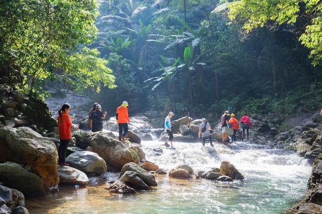 Du khách thích thú đu dây vượt thác cao hơn 50 m giữa rừng già ở Quảng Bình - 2