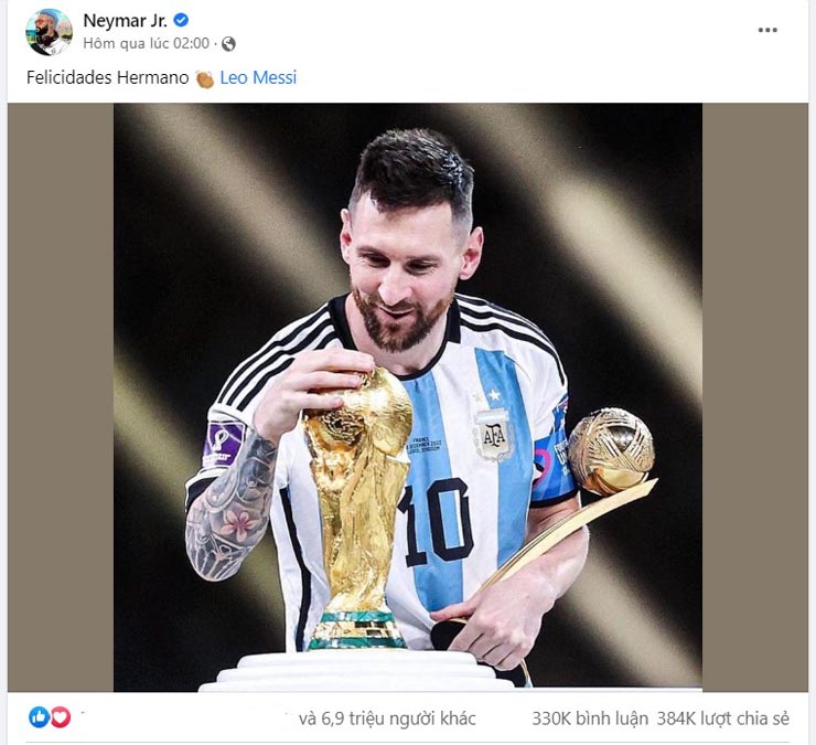 Neymar phớt lờ Mbappe chúc mừng Messi vô địch World Cup, nội bộ PSG dậy sóng - 1