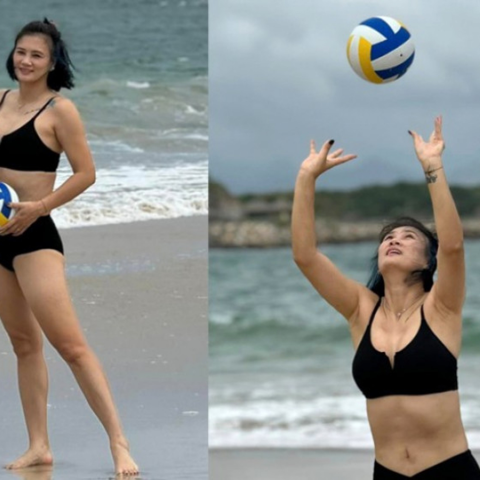  - Hoa khôi bóng chuyền Kim Huệ mặc bikini chơi bóng ở bãi biển lại khiến fan trầm trồ