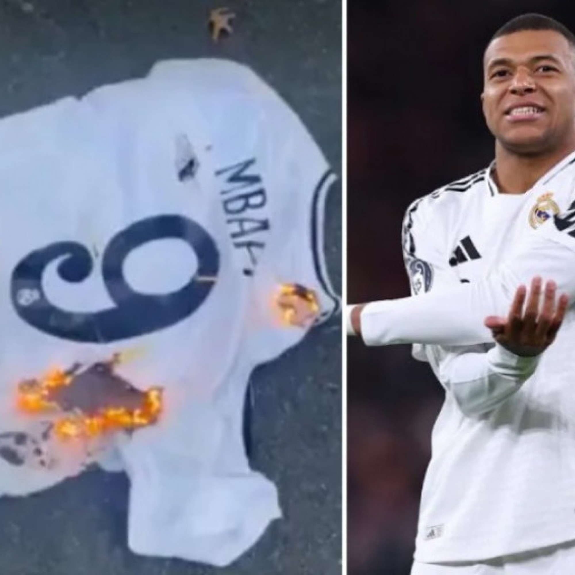  - Fan Real Madrid bức xúc đốt áo của Mbappe, siêu sao chạm đáy thất vọng