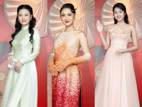  - Midu diện áo dài đọ sắc Hoa hậu Phương Linh, Hà Trúc Linh tại họp báo ra mắt Giải thưởng Tinh Hoa Việt