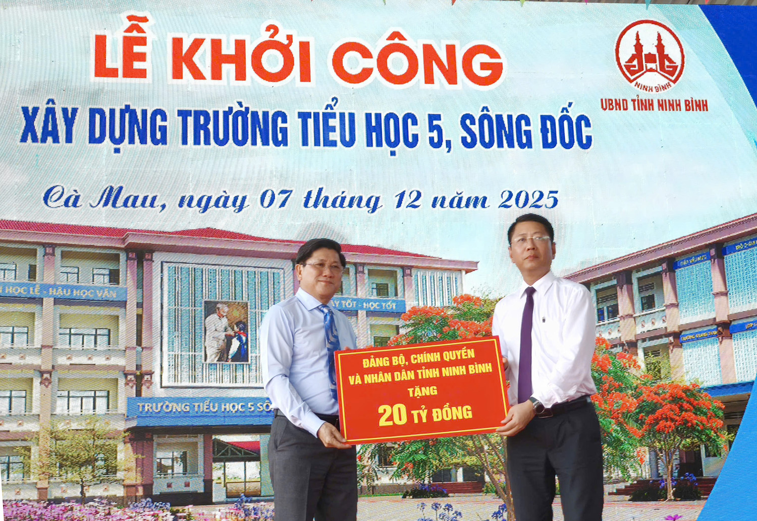 Ninh Bình hỗ trợ Cà Mau 20 tỷ đồng xây trường tiểu học tại xã Sông Đốc - 1