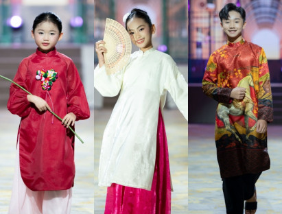 36 mẫu nhí tự tin trình diễn áo dài trên du thuyền