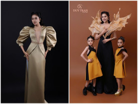  - Hoa hậu Hà Trúc Linh cùng bé Nhã Đan, Tuyết Nhi thanh lịch khi làm “nàng thơ” của NTK Duy Trần